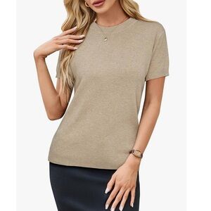 Arach&Cloz Women's Wool Blend Short Sleeve Pullover Sweater Medium